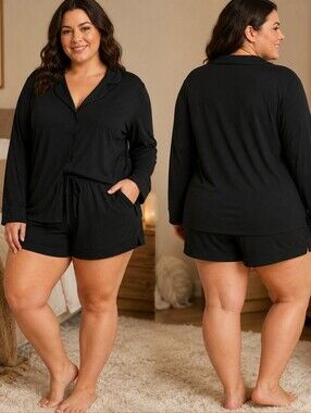 Cosabella Bella Black Pajama Set 2X Modal Cotton Cozycore Lounge Sleepwear